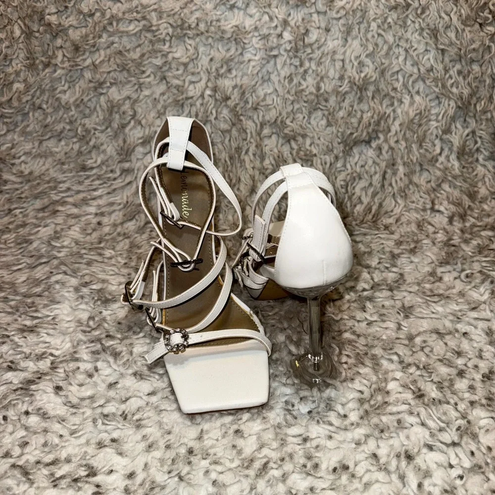 Lemonade Ginny White Strappy Martini Heel Rhinestone Buckle Sandals Womens 8‎ - Picture 5 of 9